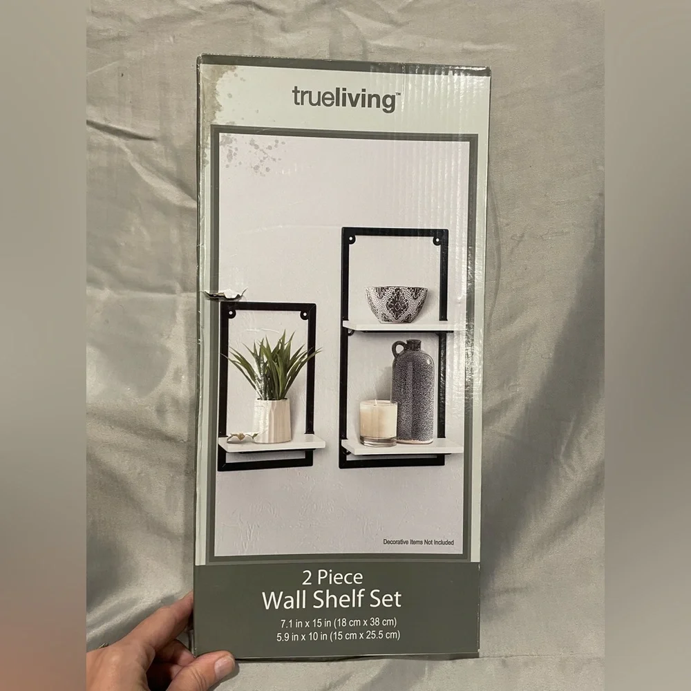 NWT Trueliving 2 Piece Black and White Wall Shelf Set
